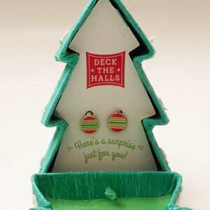 Deck The Halls Ornament Stud Earrings in Christmas Tree Gift Box